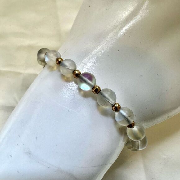 Black lava clear beaded adjustable bracelet - Picture 2 of 7